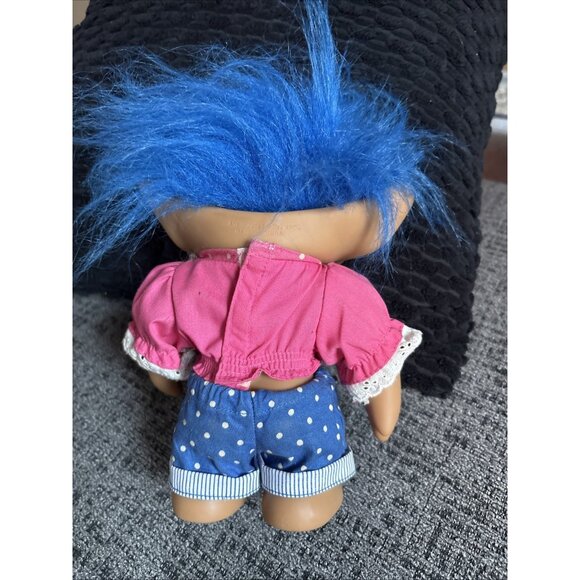 Vintage Troll Doll Set Of 5 With Blue Hair Pink Outfit & Assorted Styles - Picture 6 of 16